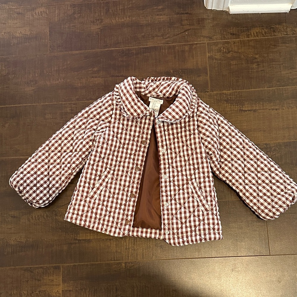 Max Studio Brown and White Checkered Kids Puffer Jacket